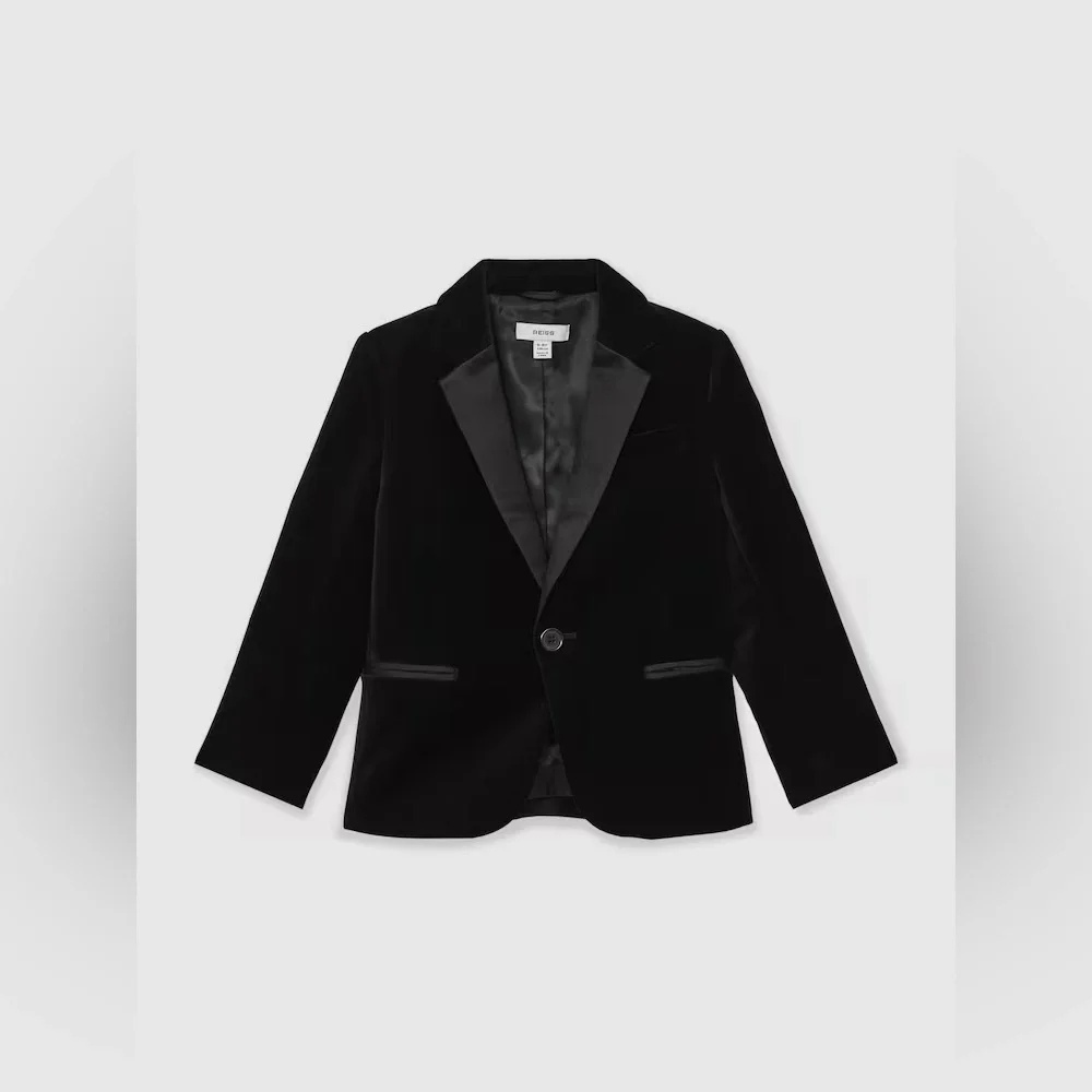 Kids Velvet Tuxedo Blazer in Black (7/8) - Picture 8 of 9
